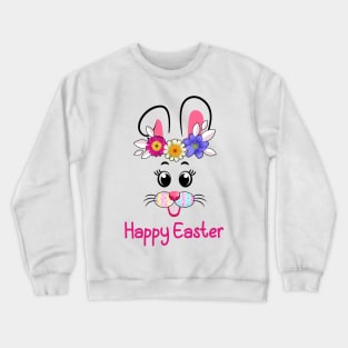 Funny Happy Easter Bunny Rabbit Face Easter Day Women Girls Crewneck Sweatshirt